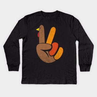 Peace Sign Turkey Hand - Cool Thanksgiving with Hippie Vibes Kids Long Sleeve T-Shirt